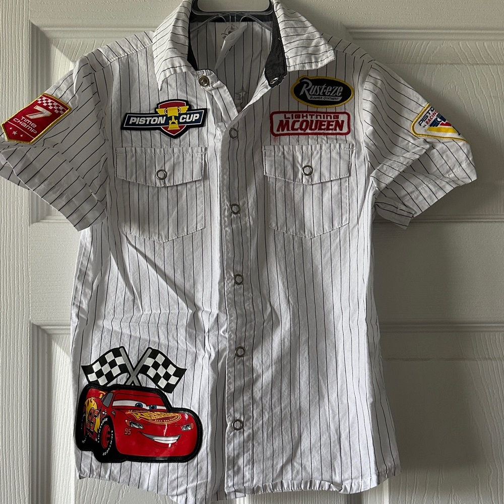 Disney Lightning McQueen Striped Button Down Shirt - White and Black